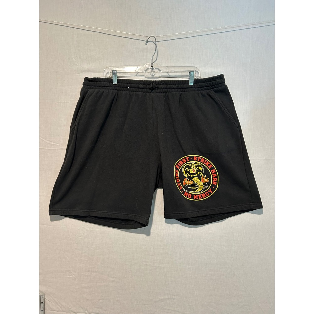 Bioworld Cobra Kai Mens Black Graphic Fleece Sweat Shorts 3XL Strike First Logo